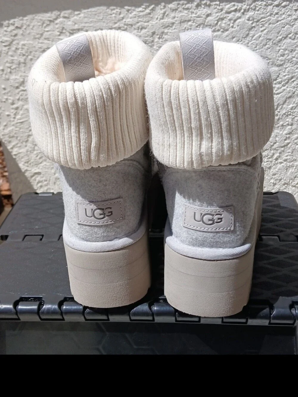 UGG Coversho Knit Cuff Mini Boots Size(US9)- Grey/cream